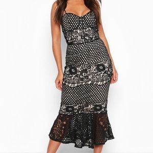 Mesh Floral Cupped Peplum Midi Dress